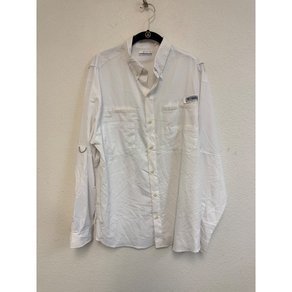 Columbia PFG Bahama II White Long Sleeve Fishing Shirt Mens Large FM7253